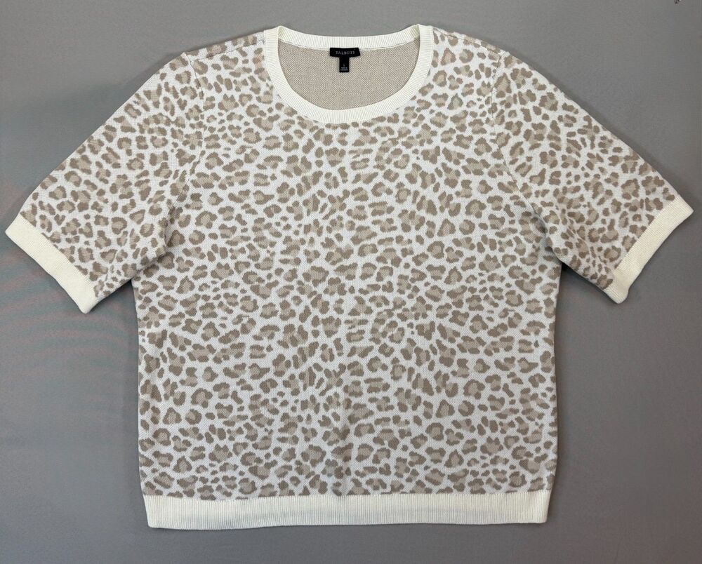 Talbots Sweater Women's Size L Gray Leopard Print Pure 100% Merino Wool NWOT